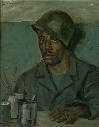 (MILITARY--WORLD WAR TWO.) SLEDES, G. [?] Oil portrait of an African-American soldier.